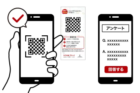 テーブルの二次元コードを読み込み、スマホでアンケートへ回答